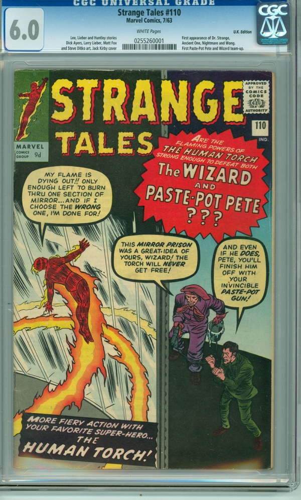 Strange Tales 110 CGC 60 FN White pages Marvel 1963 1st Dr Strange UK Variant