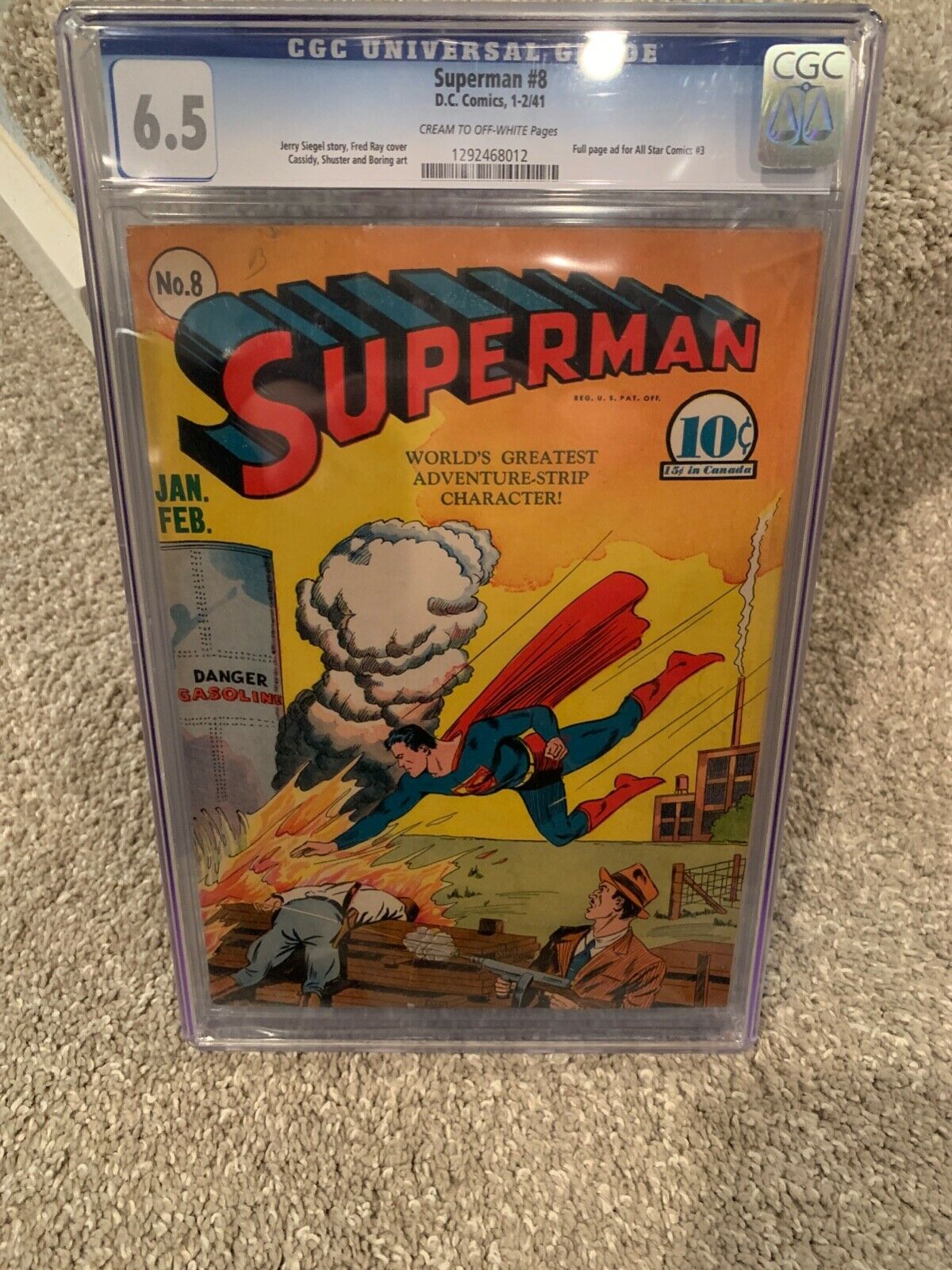 Superman 8 CGC 65 DC SUPER HIGH GRADE CLASSIC OLD LABEL UNPRESSED NICE 1941