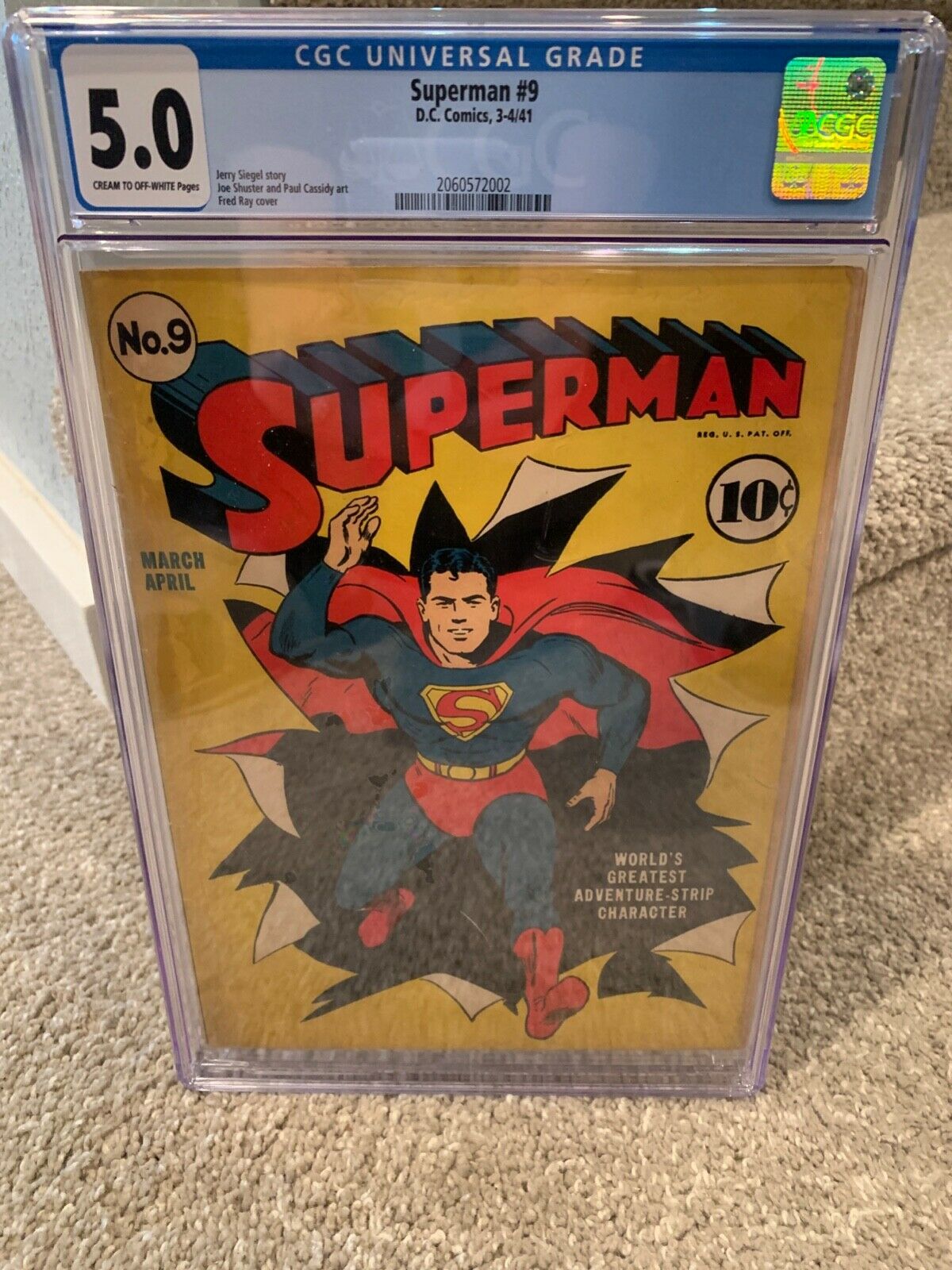 Superman 9 CGC 55 DC 1941 Classic Cover Siegel Shuester never pressed