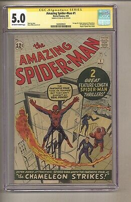 Amazing SpiderMan 1 CGC 50 OWW p SIGNED by Stan Lee Ditko 1963 c27933