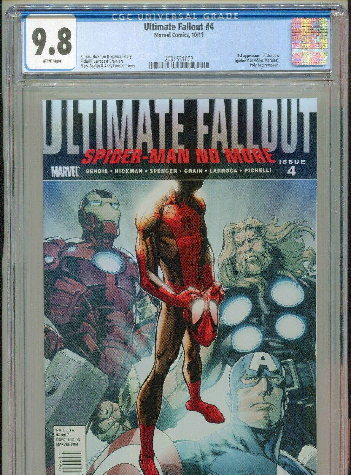 2011 MARVEL ULTIMATE FALLOUT 4 1ST APPEARANCE MILES MORALES CGC 98 WHITE