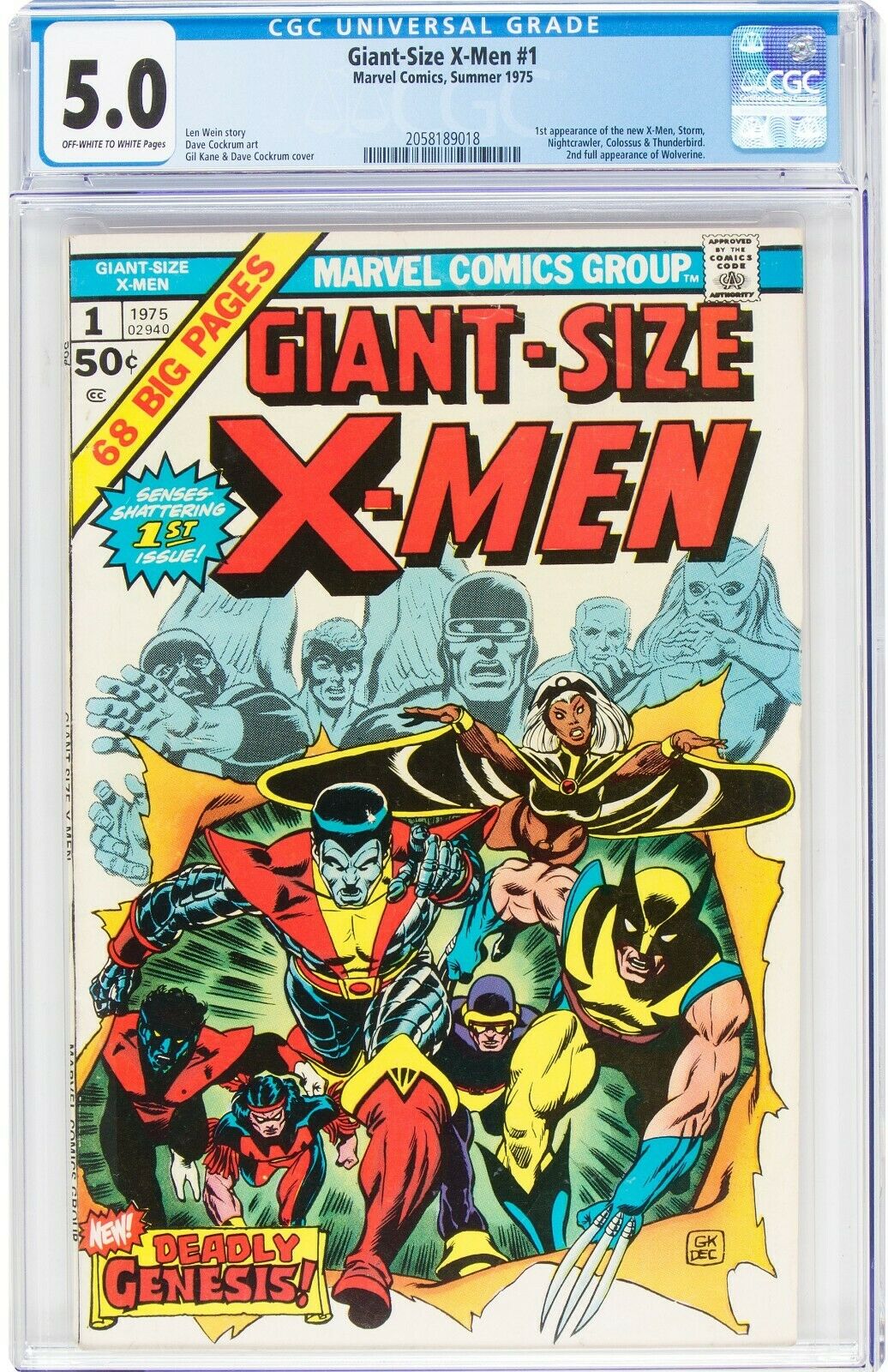 GiantSize XMen 1 Marvel 1975 CGC 50 VGFN OWW Pages