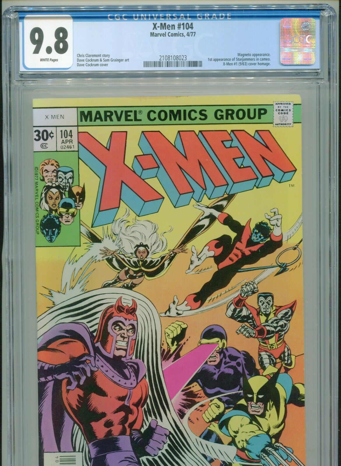 1977 MARVEL XMEN 104 1ST APPEARANCE STARJAMMERS CAMEO CGC 98 WHITE BOX2