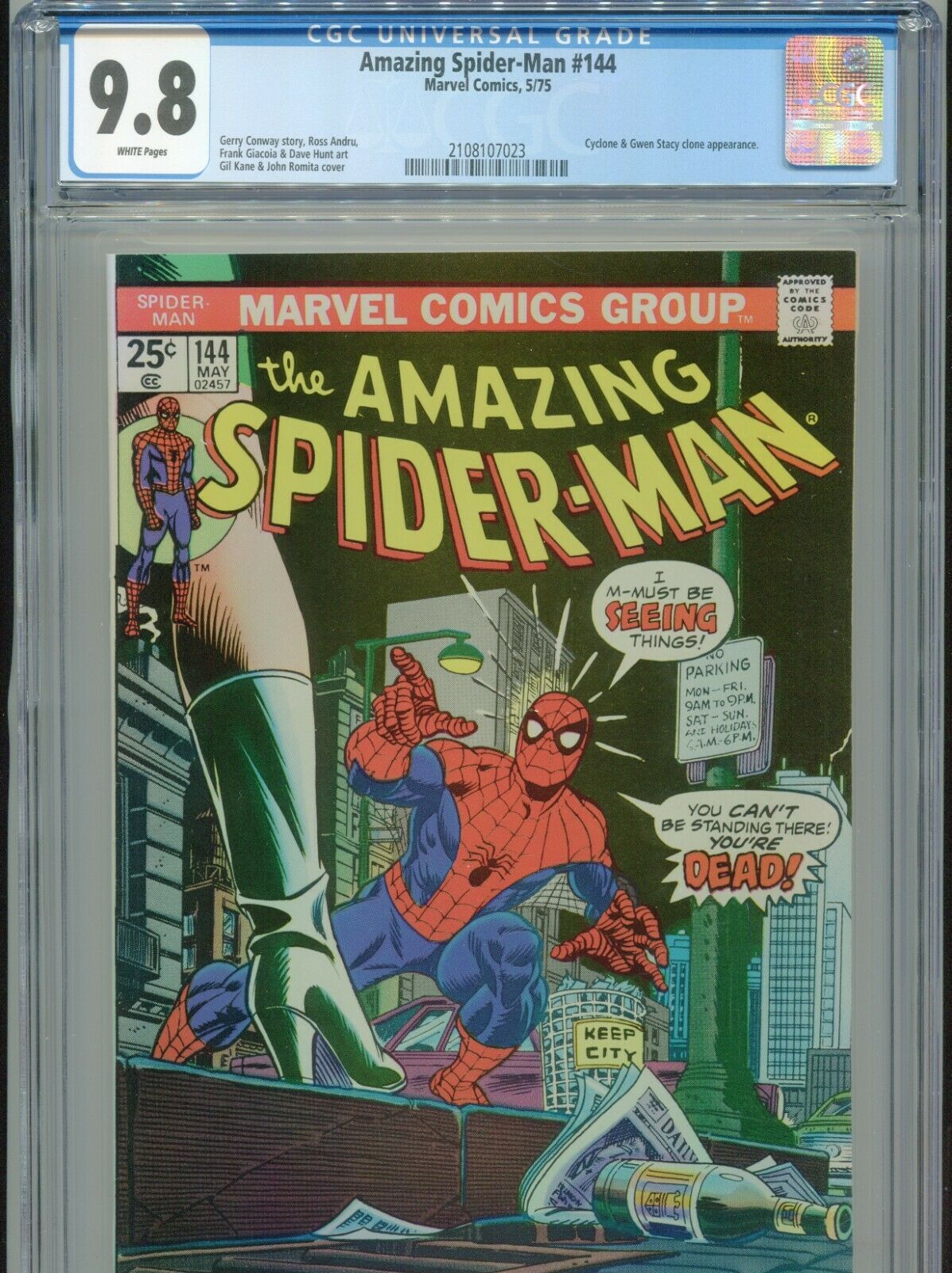 1975 MARVEL AMAZING SPIDERMAN 144 1ST APPEARANCE GWEN STACY CLONE CGC 98 BOX4
