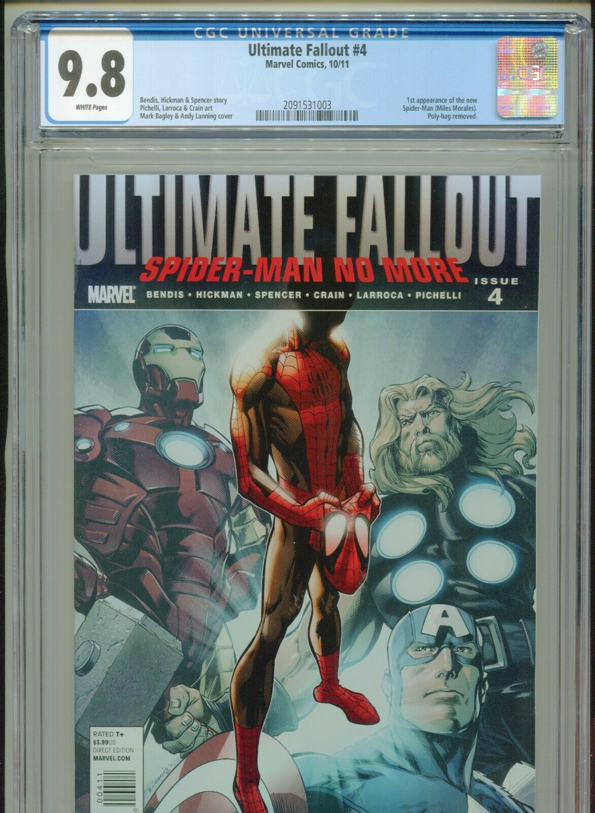 2011 MARVEL ULTIMATE FALLOUT 4 1ST APPEARANCE MILES MORALES CGC 98 WHITE BOX9