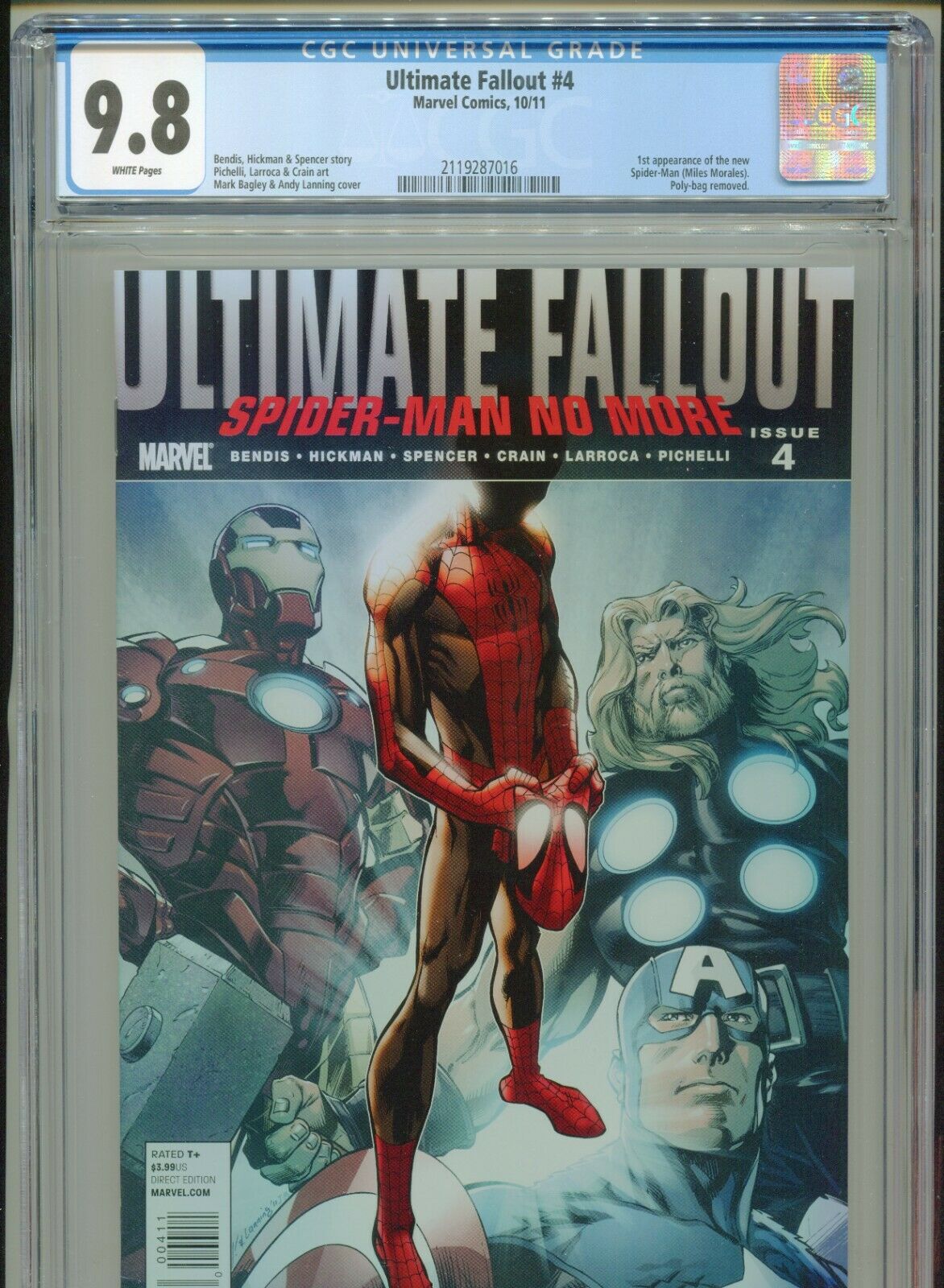 2011 MARVEL ULTIMATE FALLOUT 4 1ST APPEARANCE MILES MORALES CGC 98 WHITE BOX6