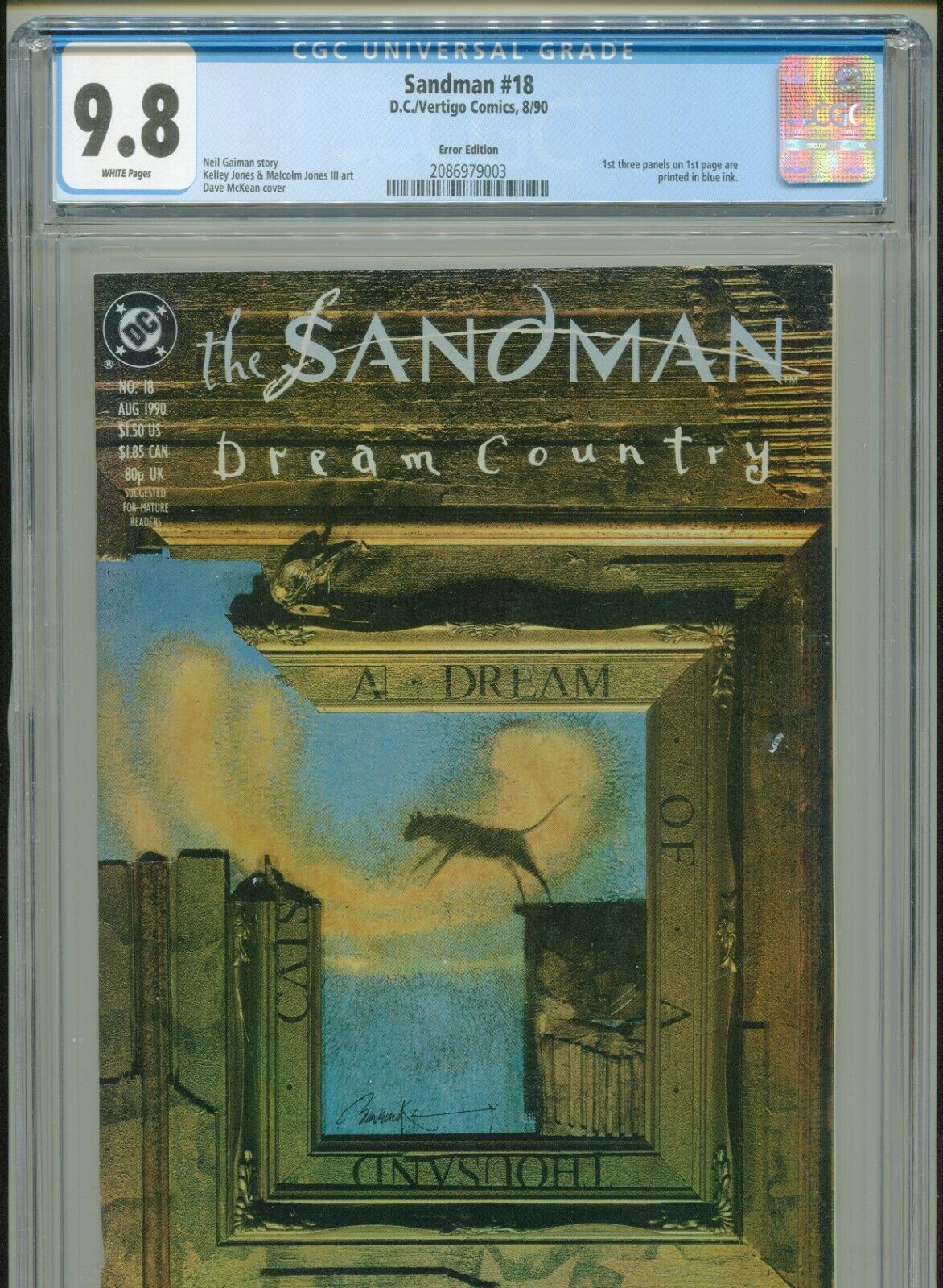 1990 DC VERTIGO SANDMAN 18 ERROR EDITION 3 BLUE PANELS CGC 98 WHITE 