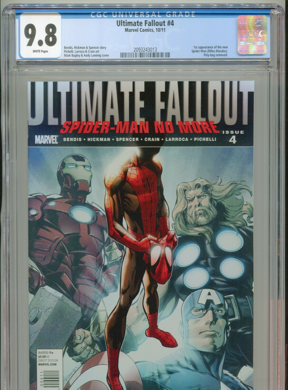 2011 MARVEL ULTIMATE FALLOUT 4 1ST APPEARANCE MILES MORALES CGC 98 WHITE
