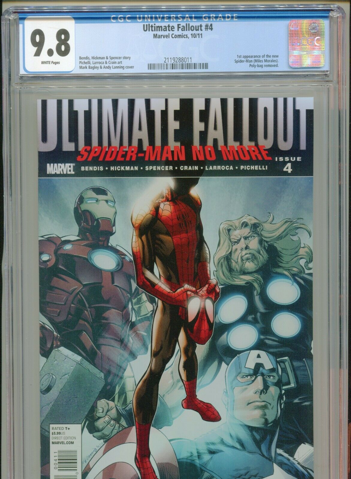 2011 MARVEL ULTIMATE FALLOUT 4 1ST APPEARANCE MILES MORALES CGC 98 WHITE