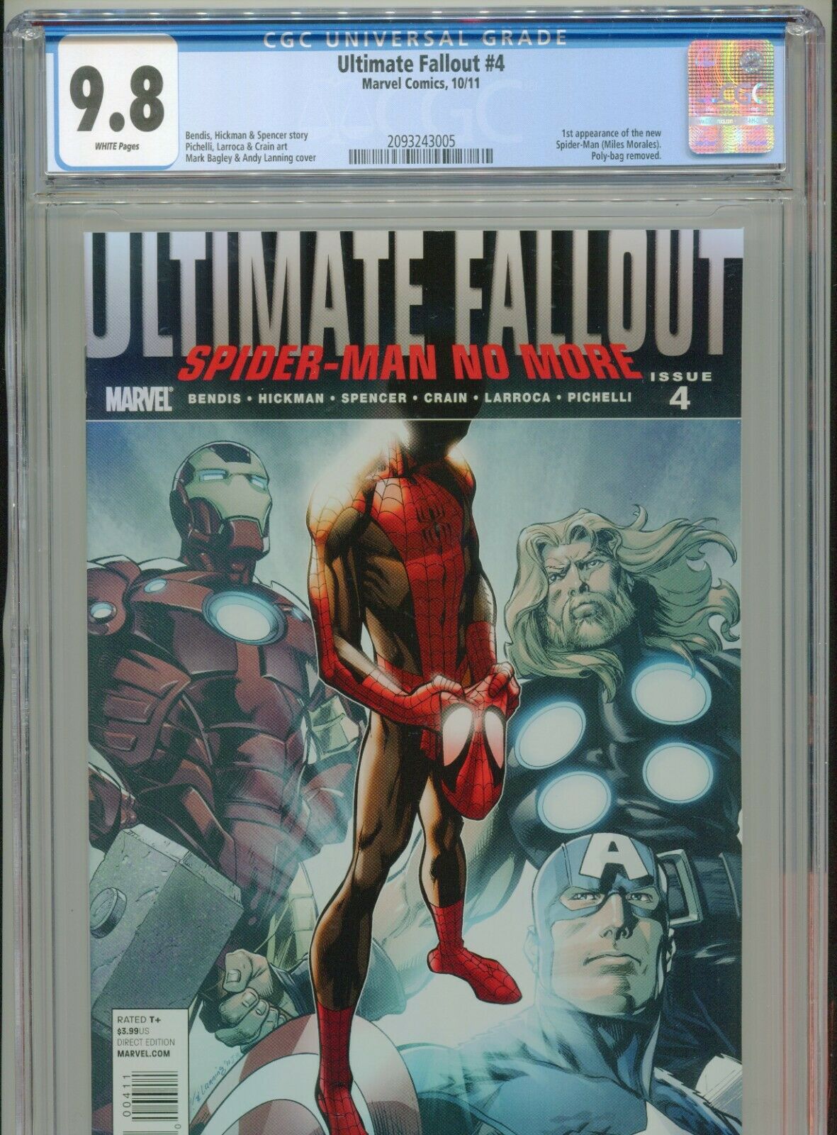 2011 MARVEL ULTIMATE FALLOUT 4 1ST APPEARANCE MILES MORALES CGC 98 WHITE