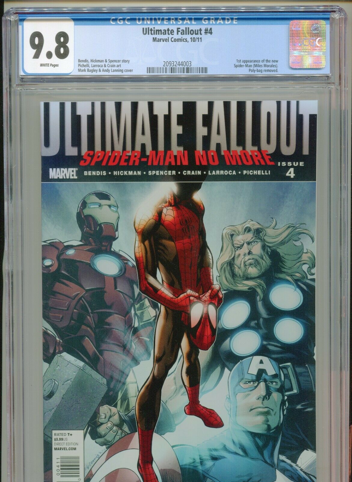 2011 MARVEL ULTIMATE FALLOUT 4 1ST APPEARANCE MILES MORALES CGC 98 WHITE