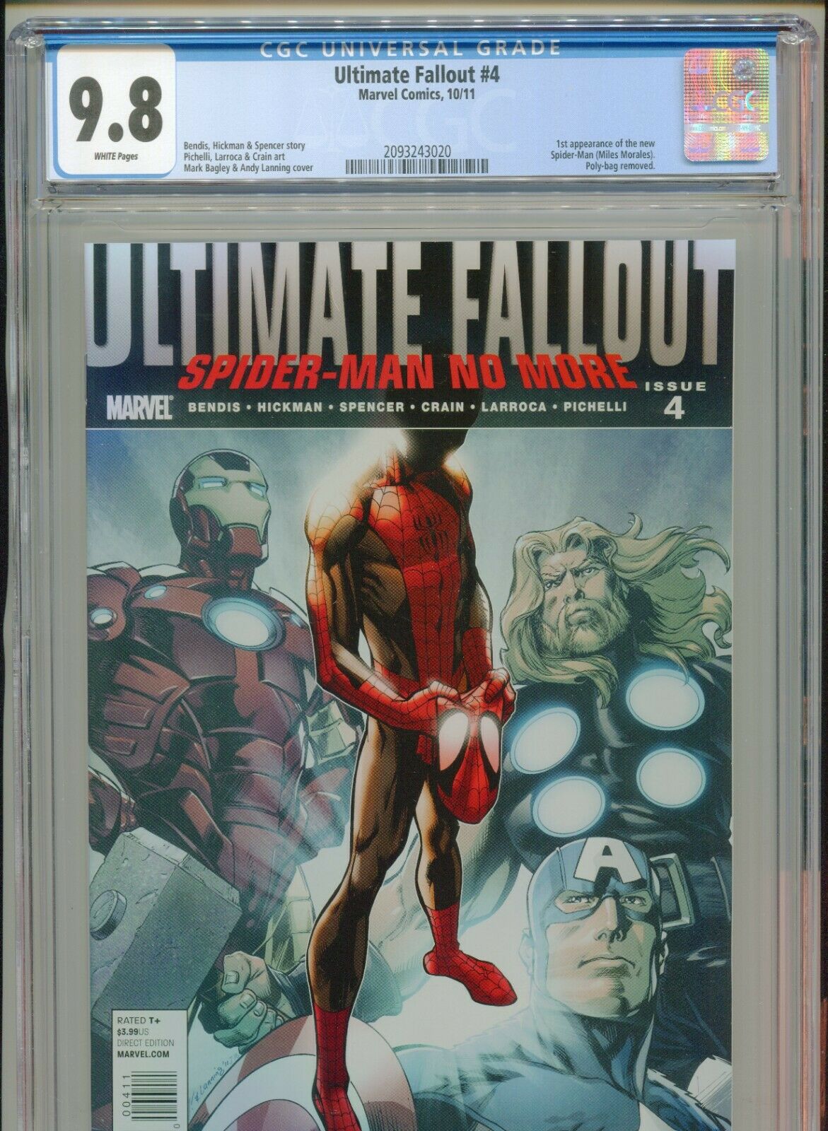 2011 MARVEL ULTIMATE FALLOUT 4 1ST APPEARANCE MILES MORALES CGC 98 WHITE