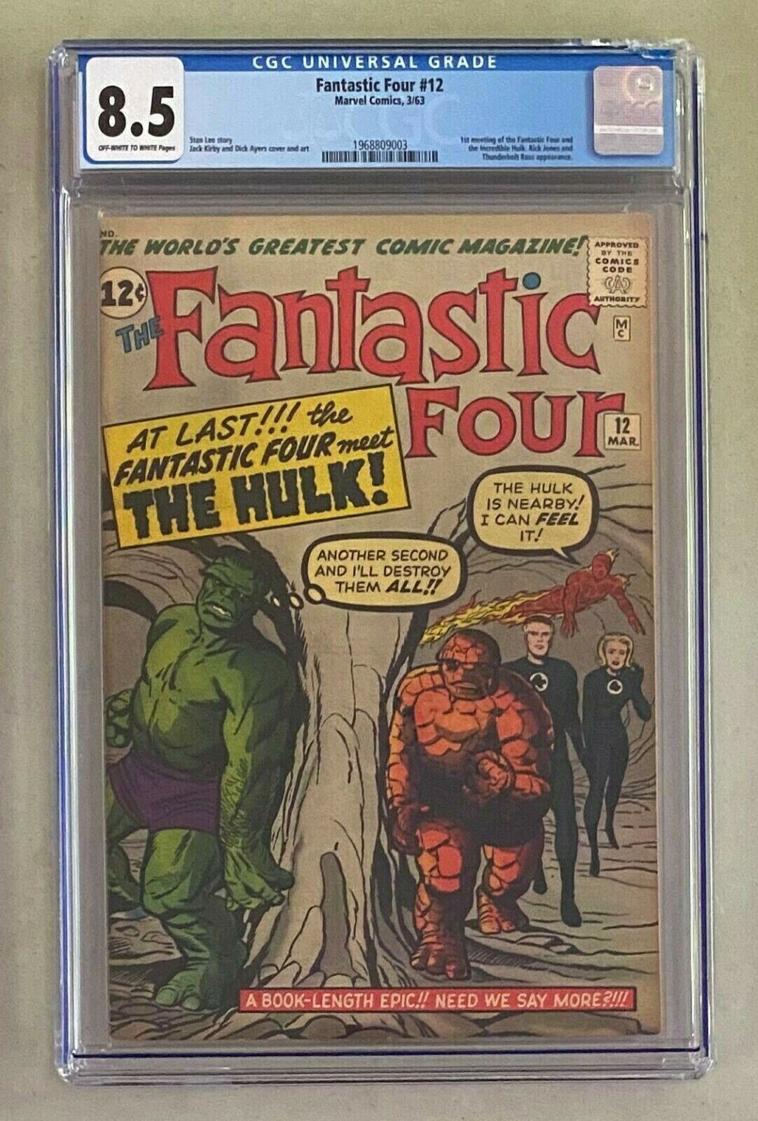 FANTASTIC 4 FOUR 12 Marvel Comics 1963 CGC 85 First Meeting Incredible Hulk 