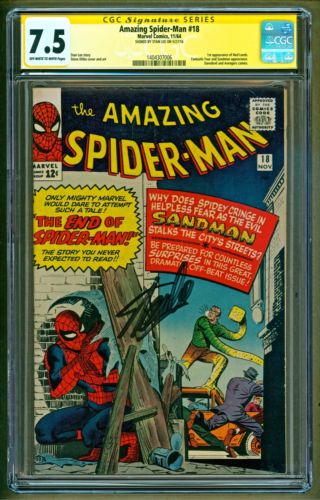 Amazing SpiderMan 18 1964 Marvel 1st app Ned Leeds SIGNED Stan Lee CGC 75