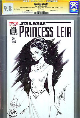 CGC SS 98 Signed Star Wars Leia 1 J Scott Campbell Original Art Sketch Stan Lee