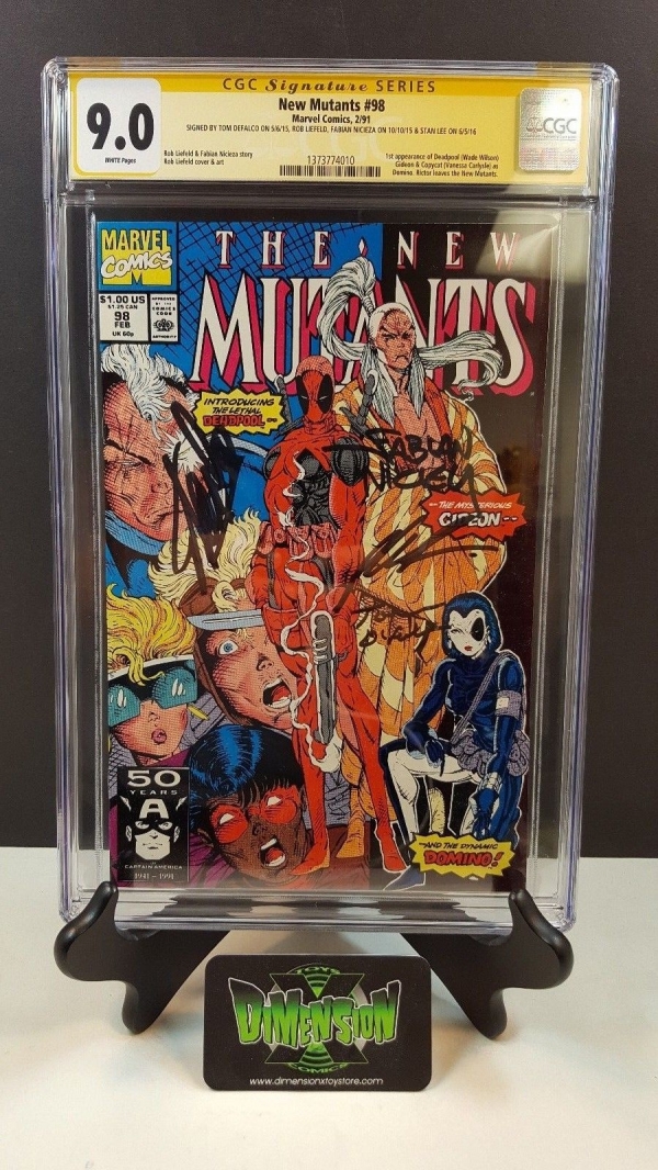 NEW MUTANTS 98 CGC SS 90 SIGNED X4 STAN LEE ROB LIEFELD NICIEZA 1ST DEADPOOL