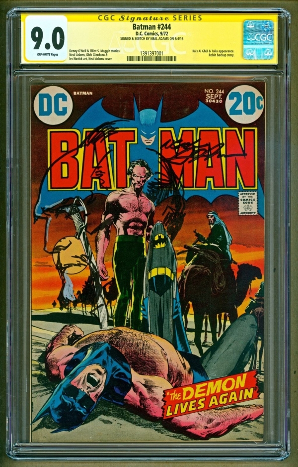 Batman 244 1972 DC Ras Al Ghul appearnace SIGNED  Sketch Neal Adams CGC 90