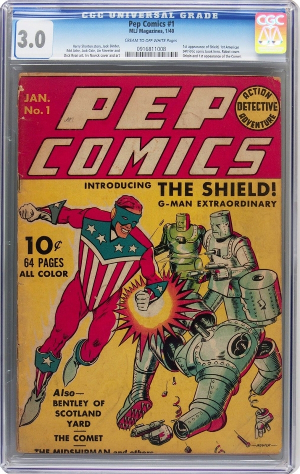 Pep Comics 1 Cream to OffWhite Pages CGC 30 1st Shield Robot Cover