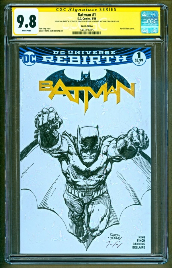 Batman 1 Rebirth 2016 DC Original Sketch David Finch Signed Tom King CGC 98