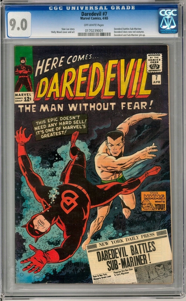Daredevil 7 CGC 90 OW 1st Red Costume Daredevil SubMariner Appearance