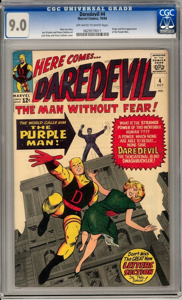 Daredevil 4 CGC 90 OWW Origin  1st Appearance of Purple Man Jessica Jones