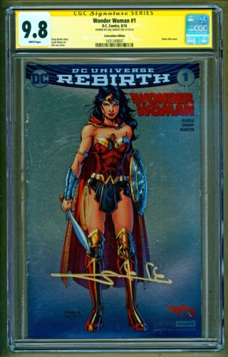 Wonder Woman 1 Rebirth 2016 DC Jim Lee Foil Variant Signed Gal Gadot CGC 98