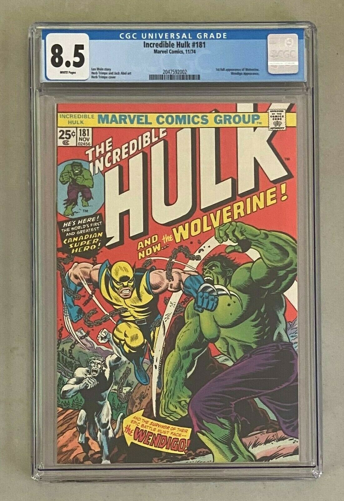 INCREDIBLE HULK 181 Marvel Comics 1974 CGC 85 WOLVERINE 1st Full Appearance 