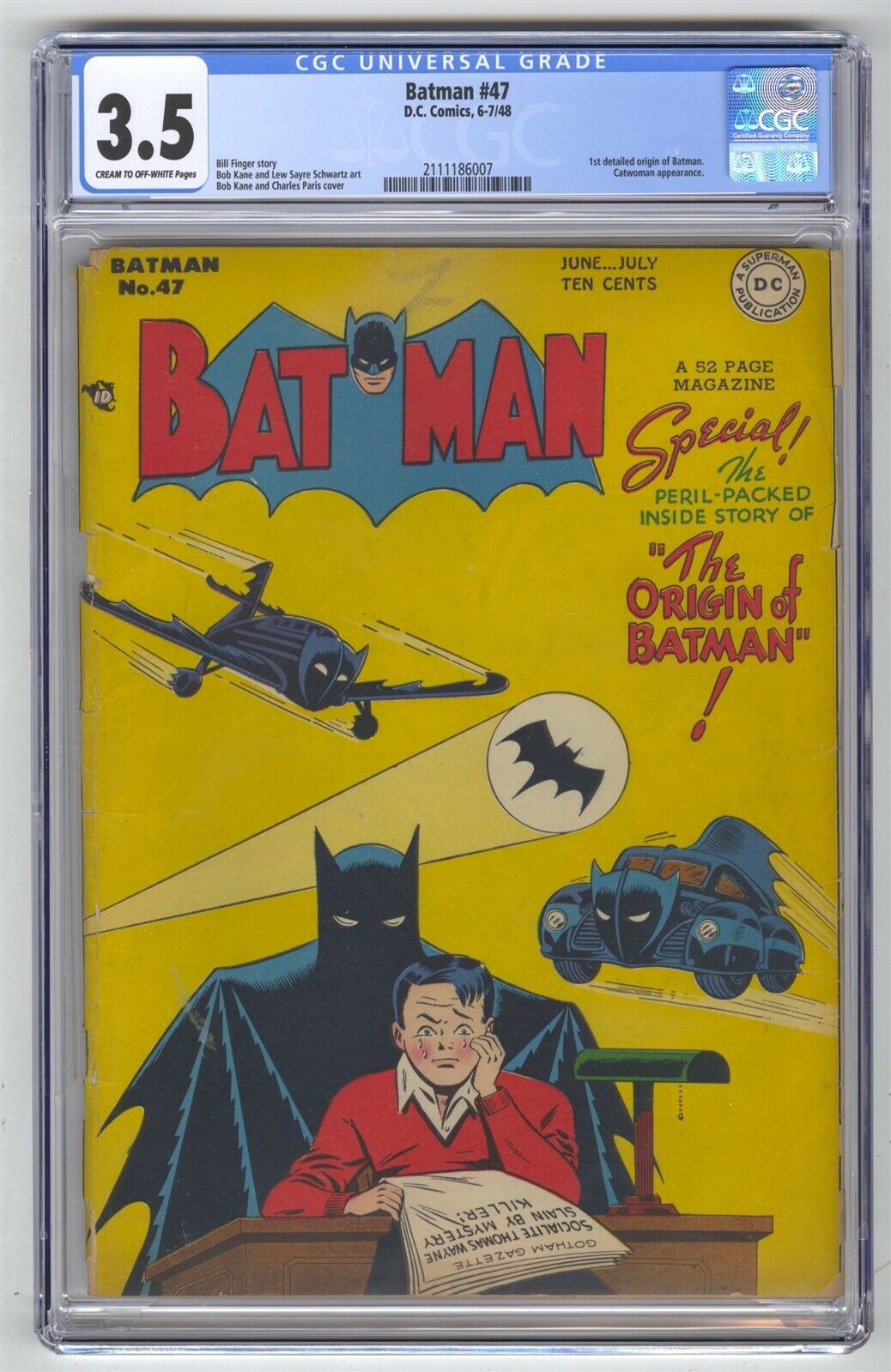 Batman 47 CGC 35 VINTAGE DC Comic KEY 1st Detailed Origin of Batman Gold 10c