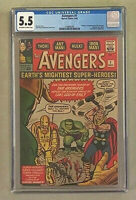 AVENGERS 1 Marvel 1963 CGC 55 Origin  1st Appearance w Ironman Thor Hulk