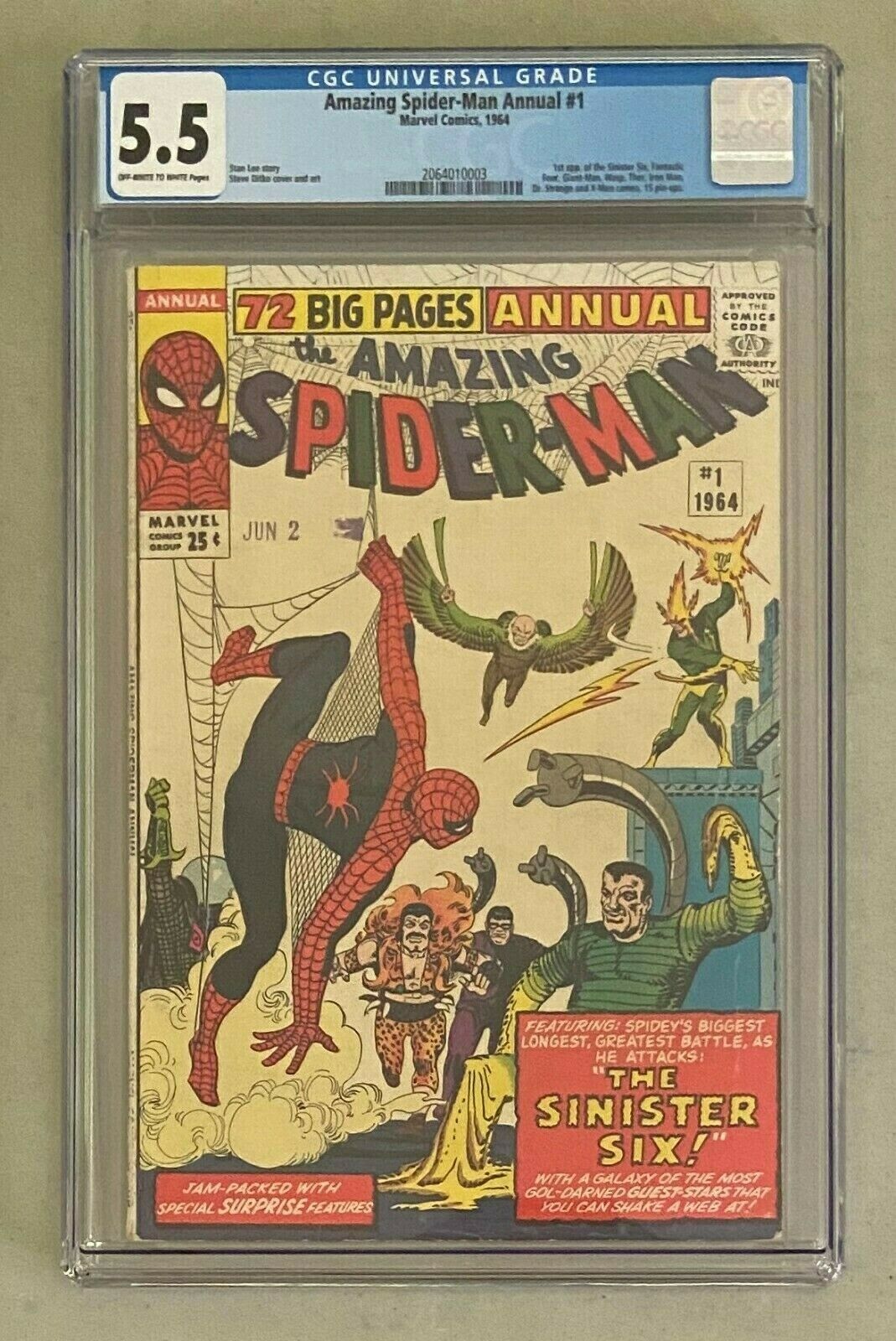 AMAZING SPIDERMAN Annual 1 Marvel 1964 CGC 55 Sinister Six 1st Appearance
