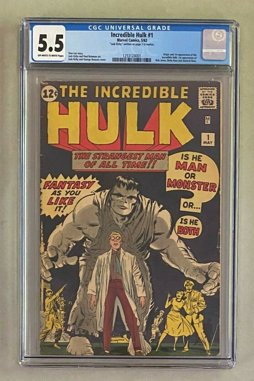 INCREDIBLE HULK 1 Marvel Comics 1962 CGC 55 Origin  1st Appearance 