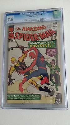 AMAZING SPIDERMAN  16  CGC 75    0257392006    1st Daredevil xover  OWW