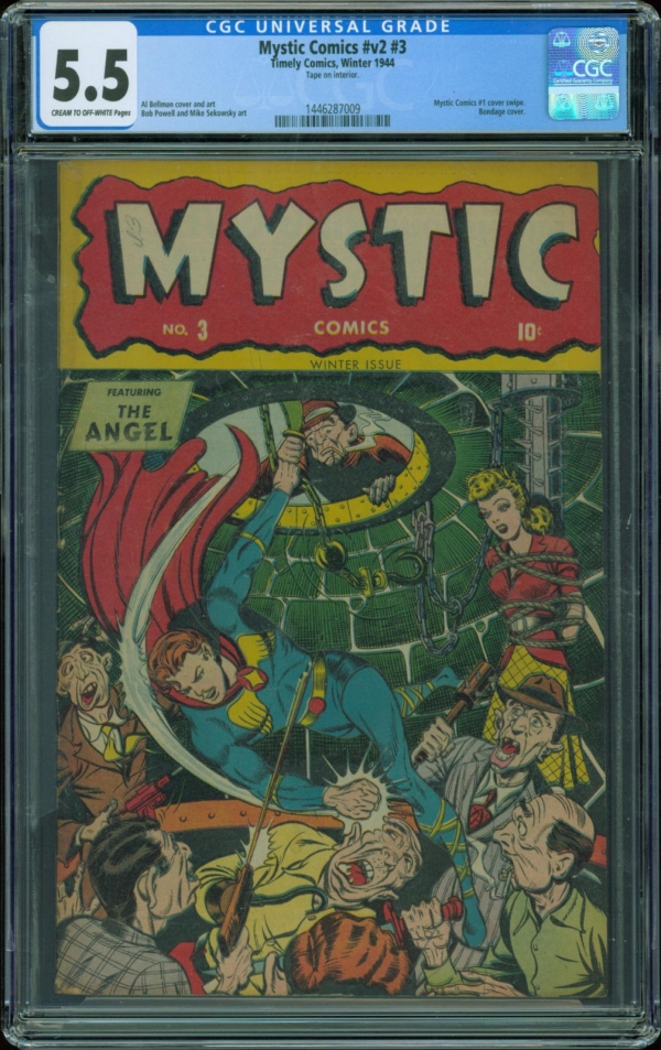 Mystic Comics Vol 2  3 CGC 55 bondage cover the Angel Timely Comics 1944