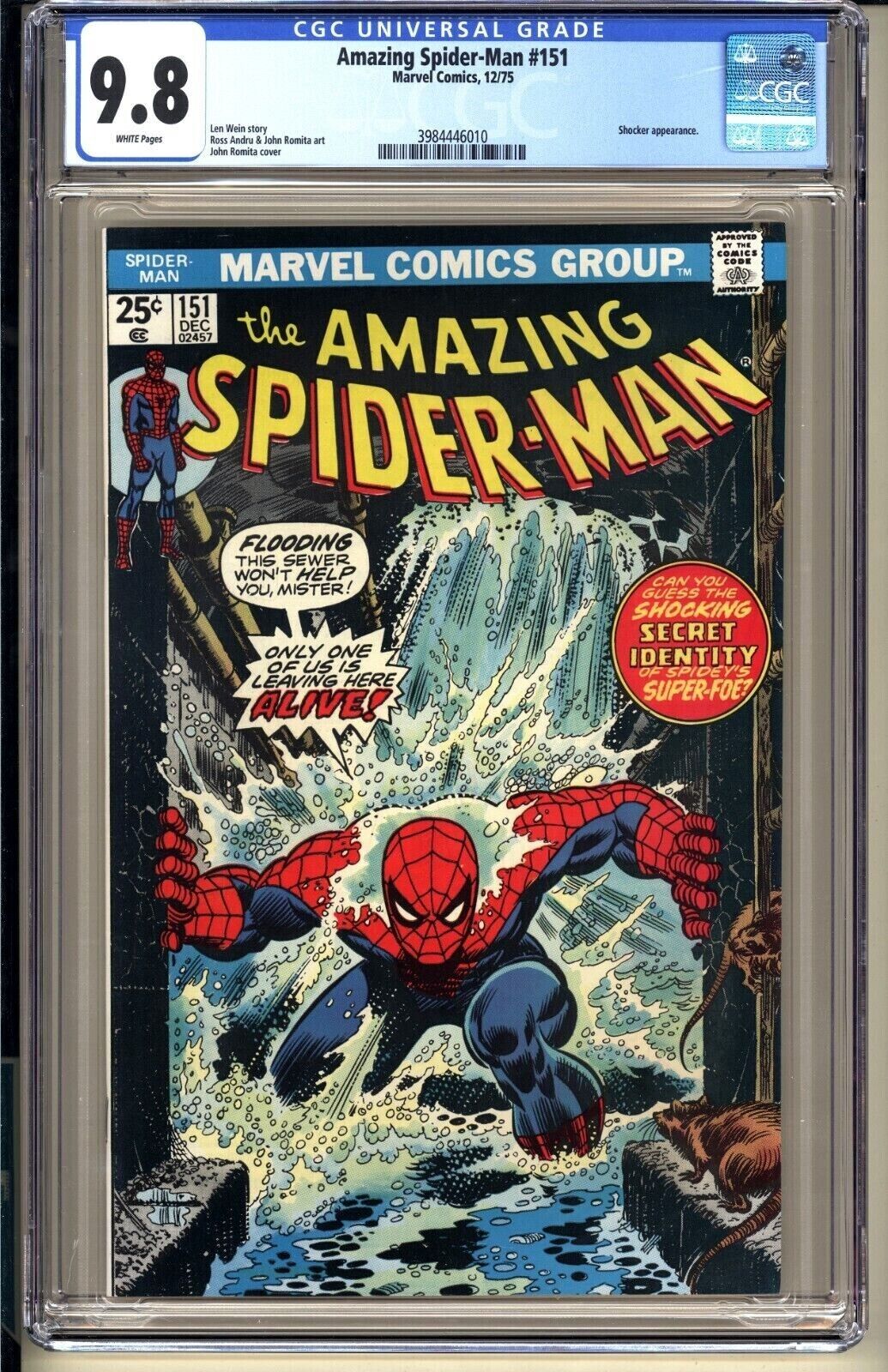 Amazing SpiderMan 151  CGC 98 WP NMMT  Marvel Comic 1975 John Romita v1
