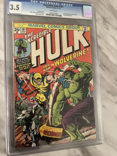 CGC 35  INCREDIBLE HULK 181 1174 1ST FULL APPEARANCE WOLVERINE WHITE PAGES