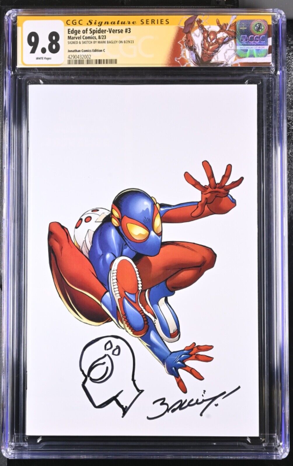 EDGE OF SPIDERVERSE 3 BAGLEY VIRGIN VARIANT CGC 98 SS ORIGIN SPIDERBOY SKETCH