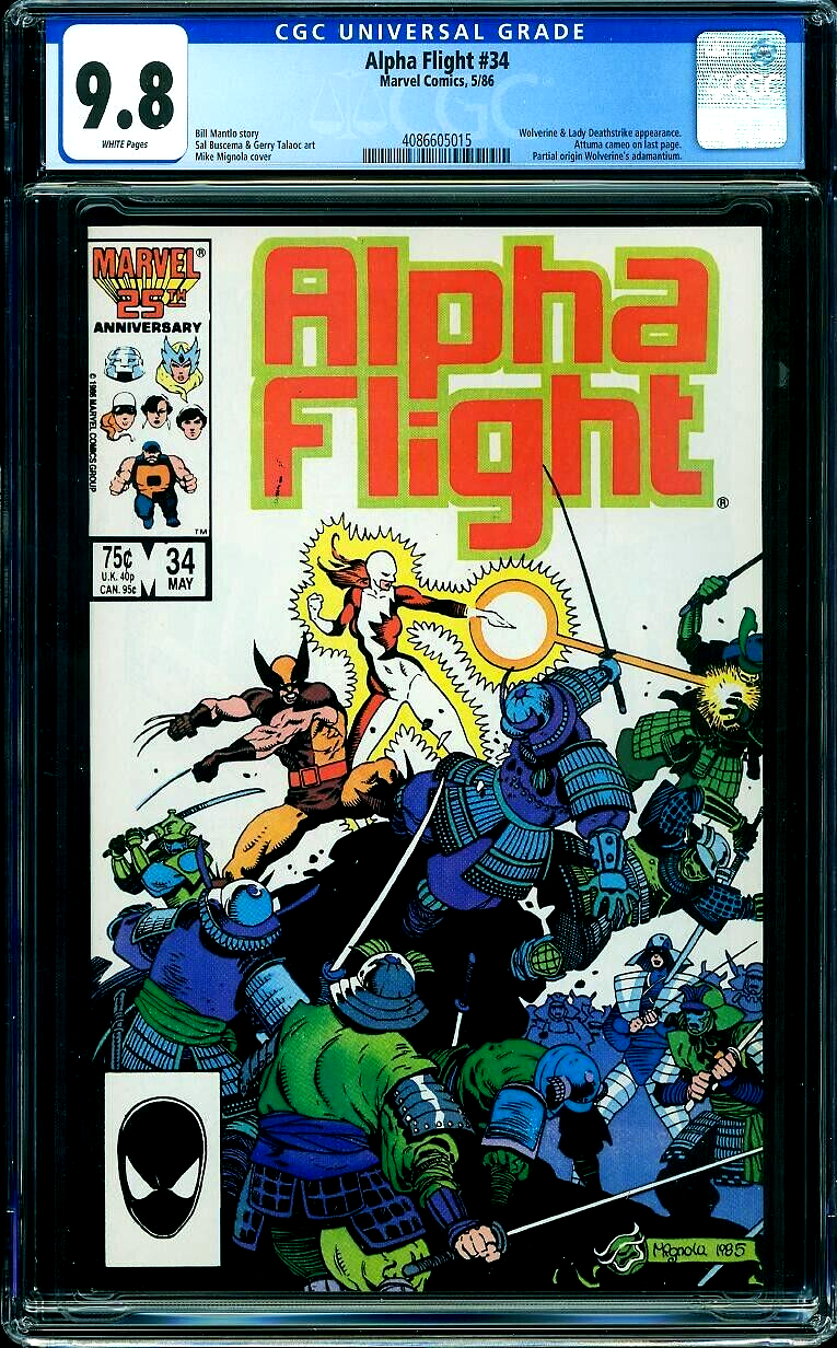 ALPHA FLIGHT 34 CGC 98 WP ORIGIN WOLVERINE Adamantium LADY DEATHSTRIKE 1986