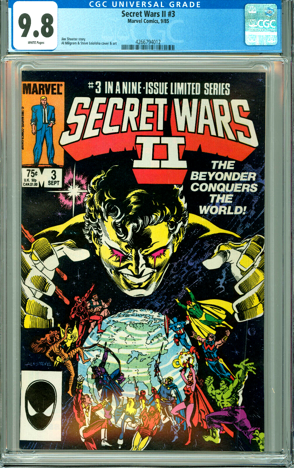 SECRET WARS II 3 CGC 98 WP 1st FULL BEYONDER PERMANENT FORM NewCASE MARVEL 1985