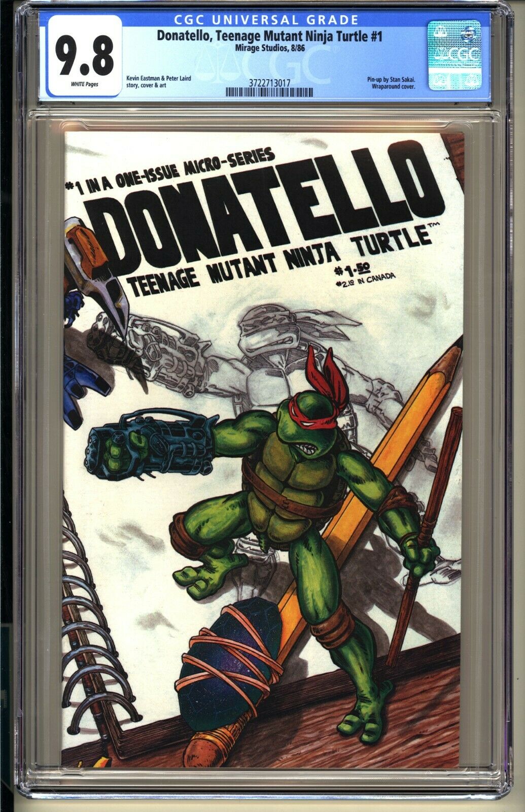 Donatello TEENAGE MUTANT NINJA TURTLES 1 CGC 98 TMNT Mirage 1986 Kevin Eastman