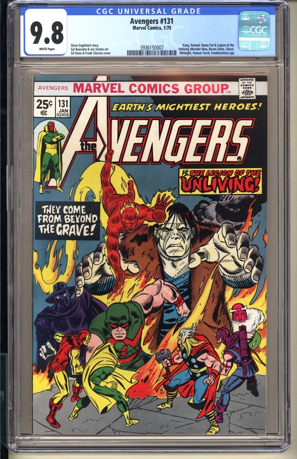 Avengers 131  CGC 98 WP NMMT  Marvel Comics 1975 3rd app Wonder Man v1 Bronze