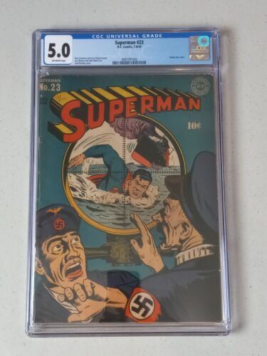 Superman 23 CGC 50 1943 World War 2 Nazi WW2 OW Pages classic war cover golden