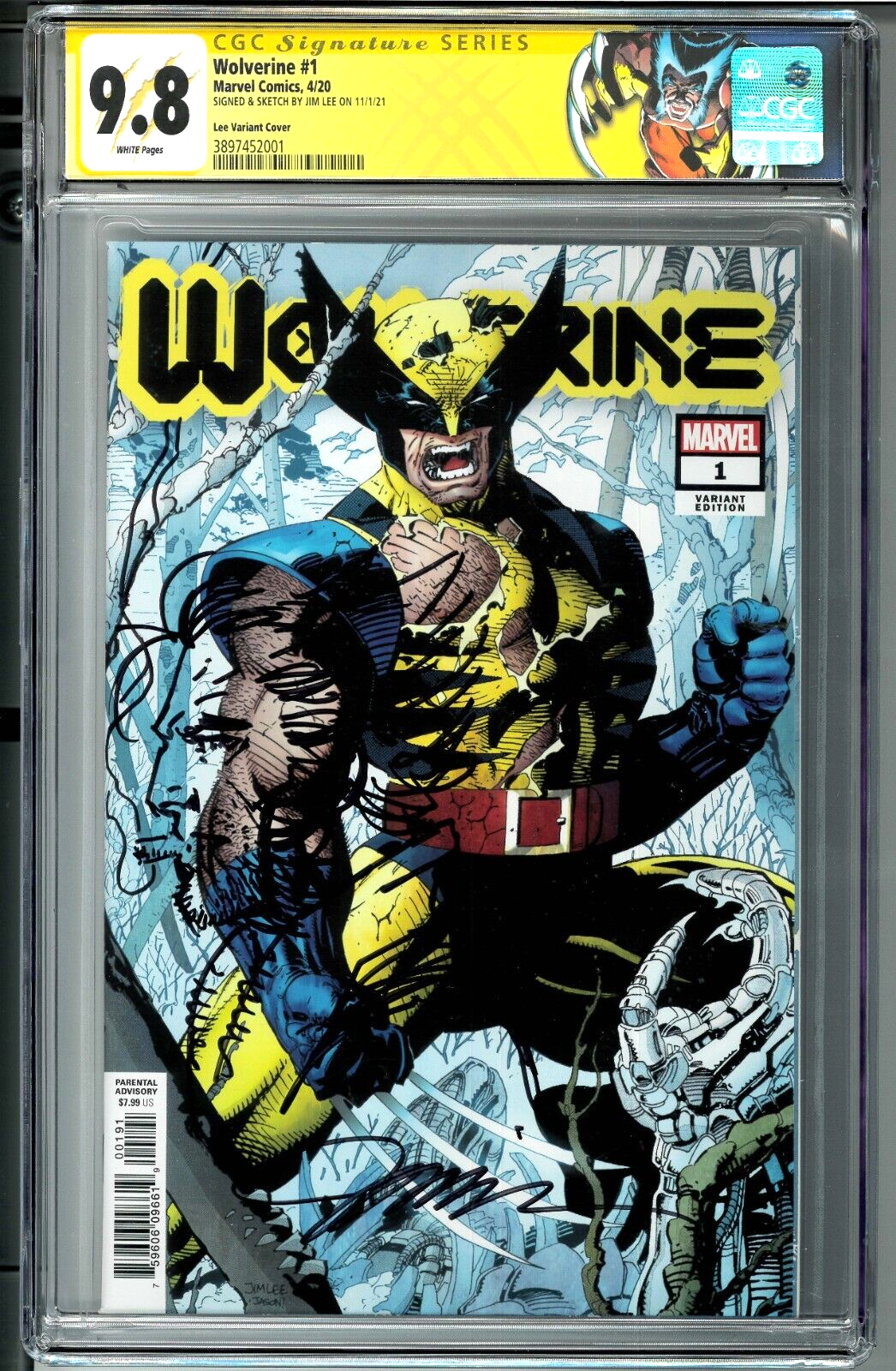 Wolverine 1 CGC 98 Jim Lee Variant Cover Logan Sketch