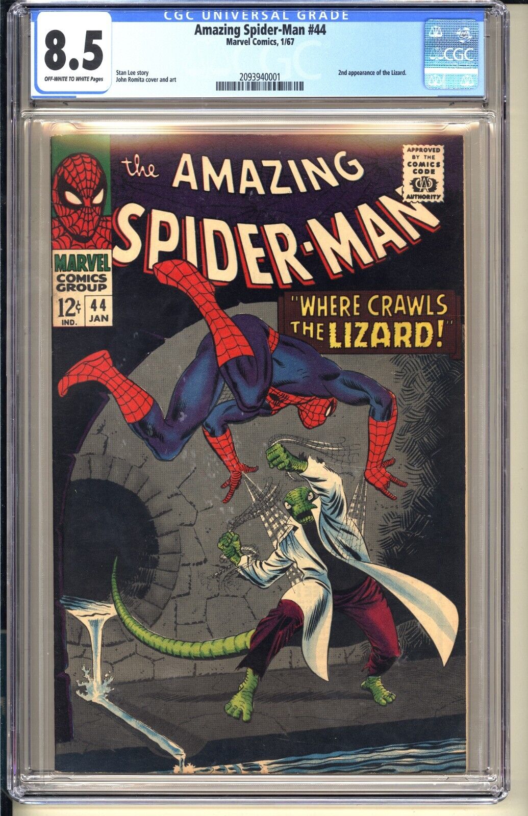 Amazing SpiderMan 44 CGC 85 OWW VF Marvel Comic 1967 2nd app Lizard Stan Lee