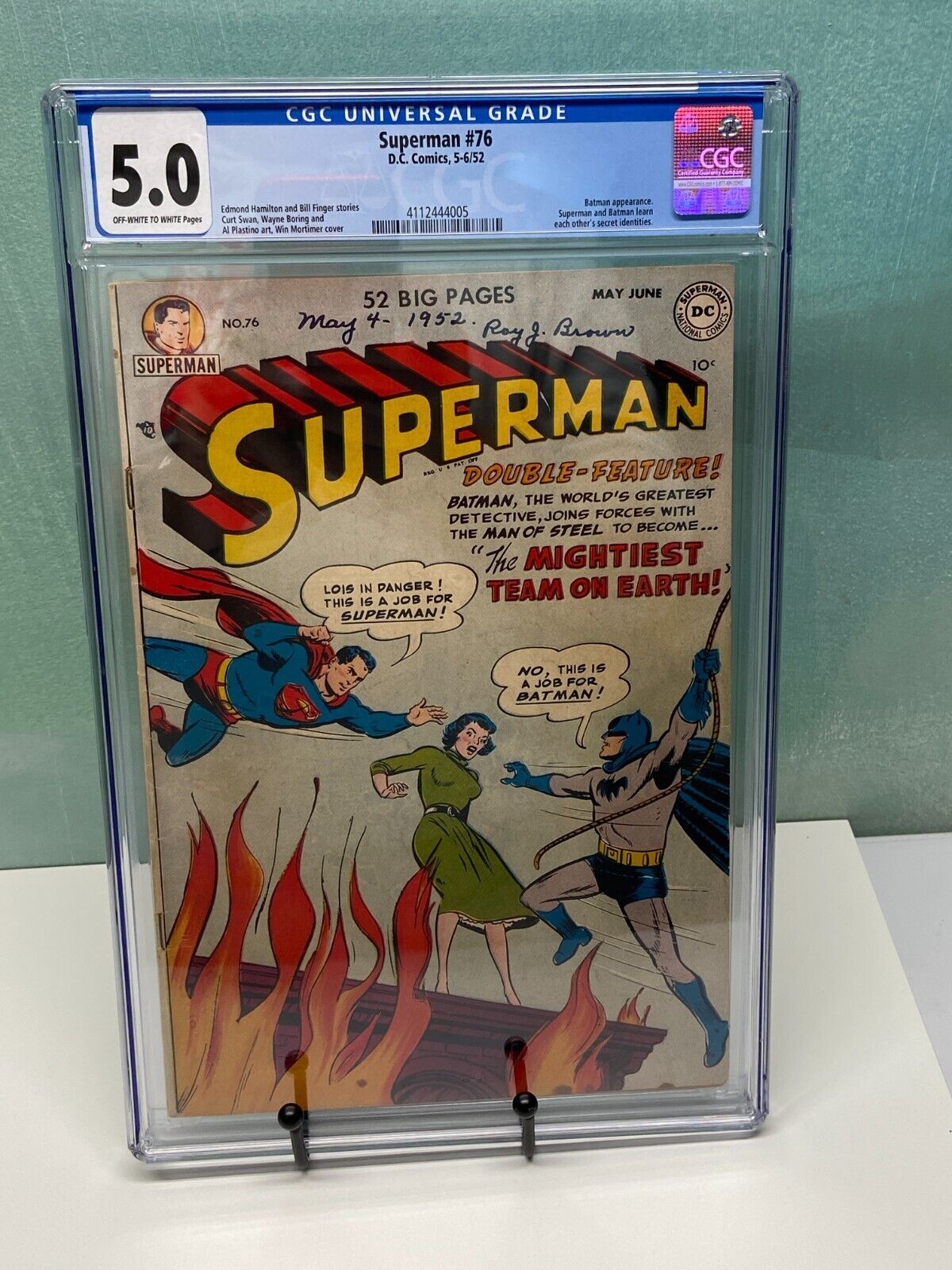 Superman 76 CGC 50 1st Time Batman reveals secret identity to Supes 1952 Nice