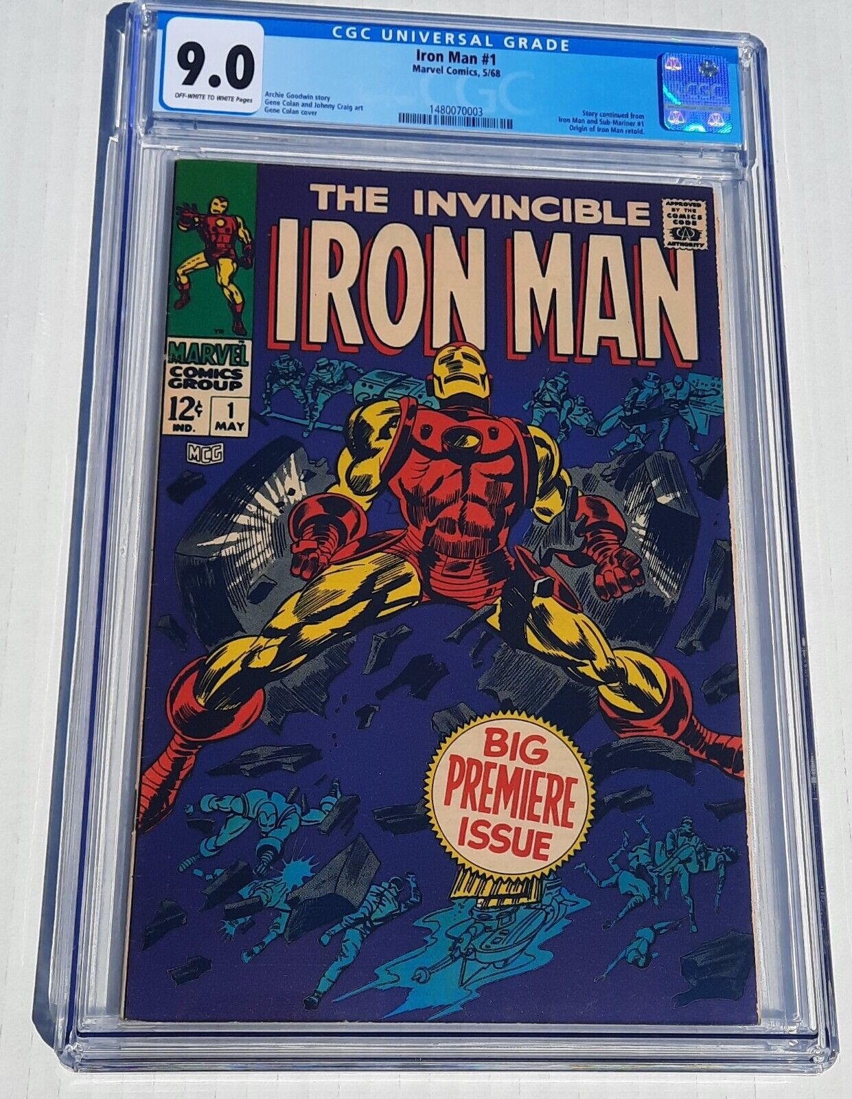 Iron Man 1 CGC 90 1968 Marvel OWWHITE PAGES 1st Solo Issue  ORIGIN RETOLD