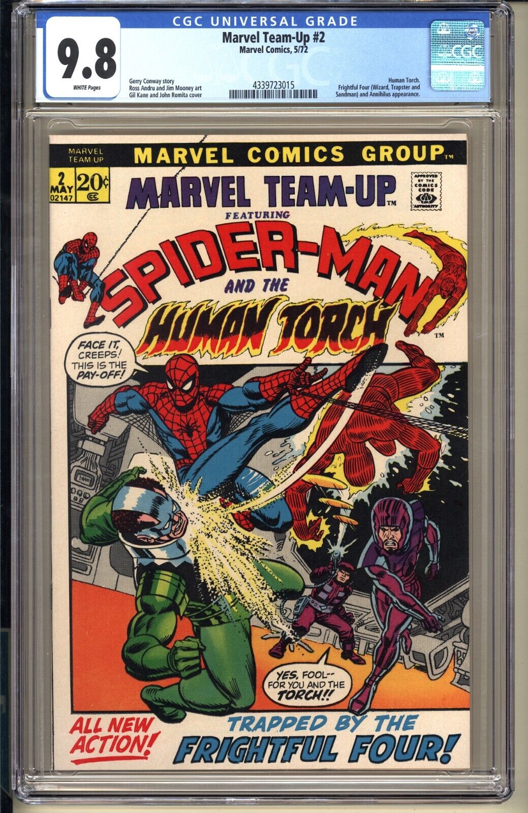 Marvel TeamUp 2 CGC 98 WP NMMT  Marvel Comics 1972 SpiderMan Human Torch v1
