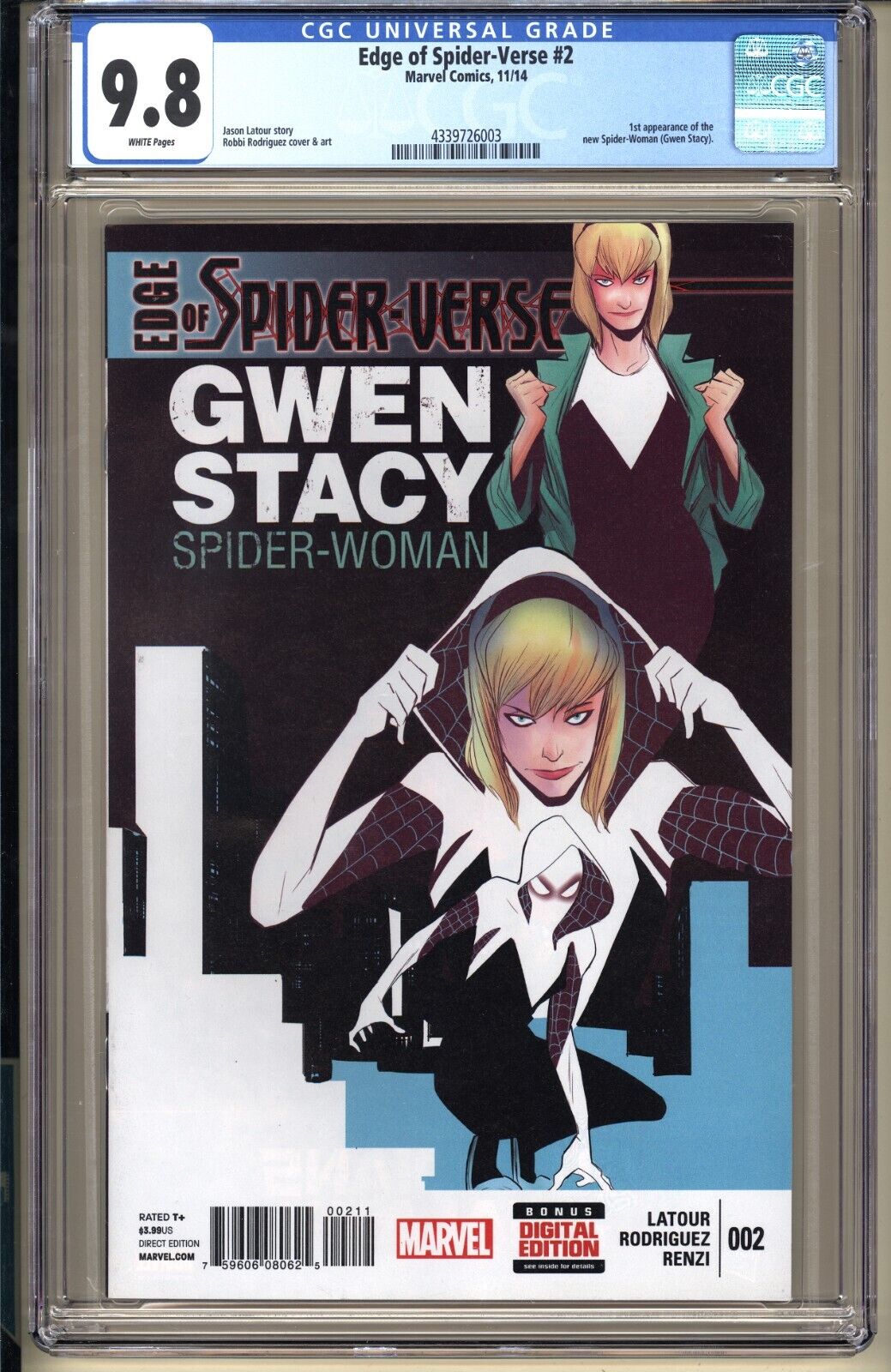 Edge of SpiderVerse 2 CGC 98 WP NMMT Marvel Comics 2014 1st app SpiderGwen