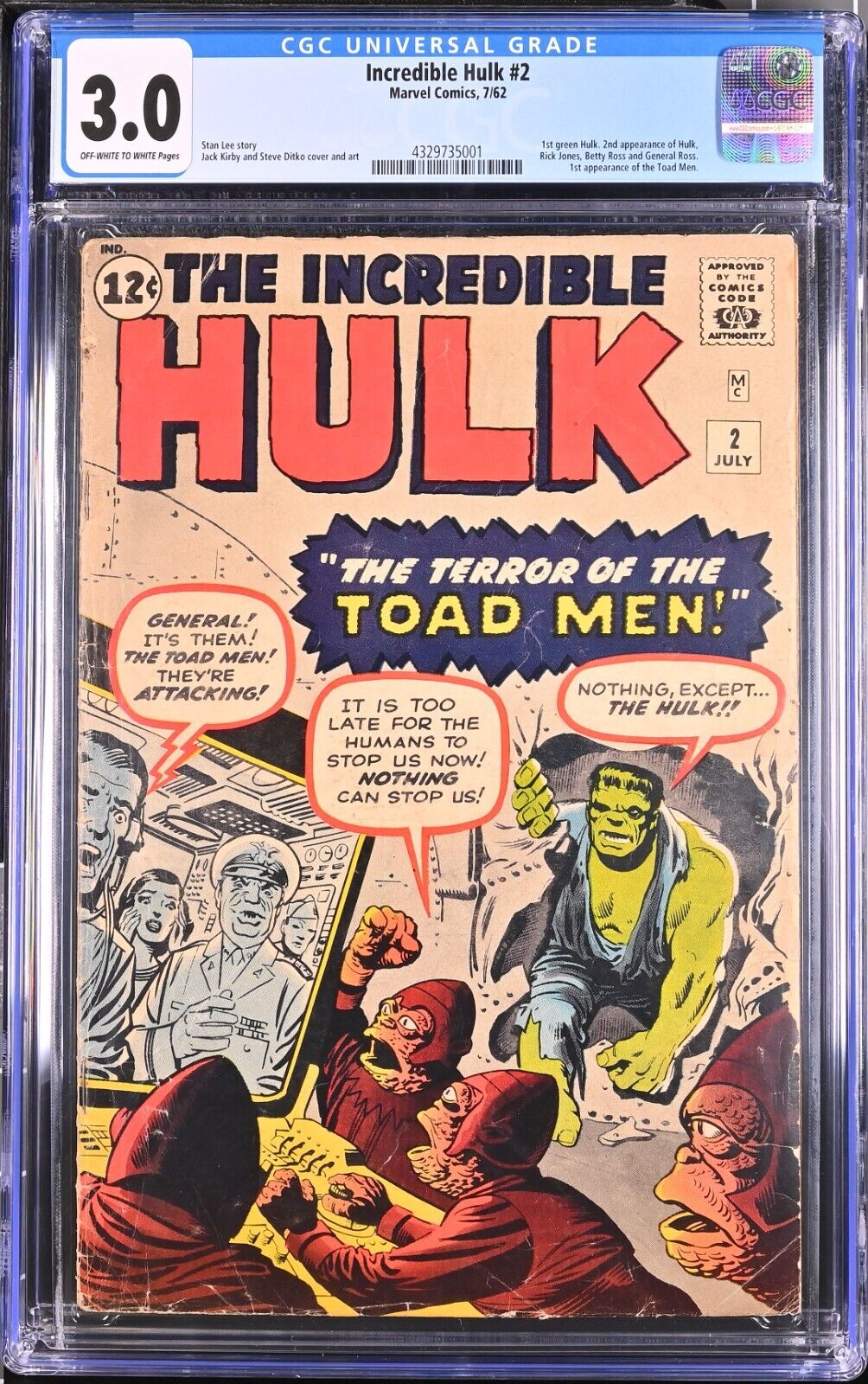 Incredible Hulk 2 1962 CGC 30  2nd appearance of Hulk 1st green Hulk