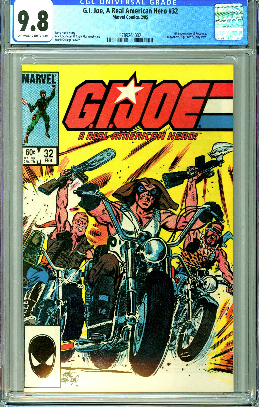 GI JOE A REAL AMERICAN HERO 32 CGC 98 WP 1st RECONDO LADY JAYE BLOWTORCH 1985