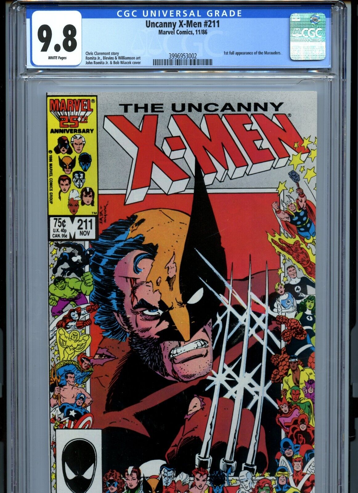 CGC 98 Uncanny XMen 211 1st app of Mauraders App Wolverine Portrait Cover